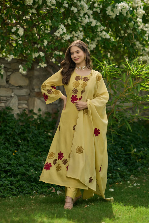 Sunflower Bloom Embroidered Suit Set