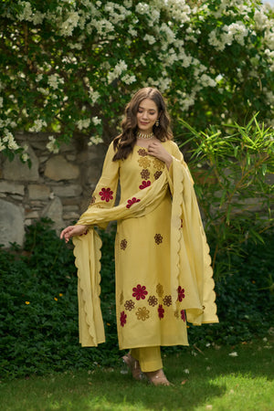 Sunflower Bloom Embroidered Suit Set
