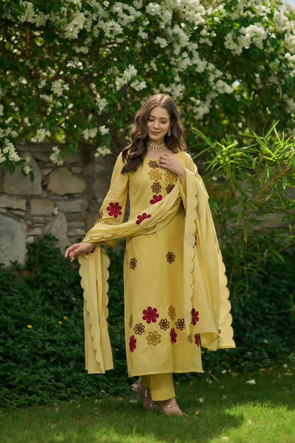 Sunflower Bloom Embroidered Suit Set
