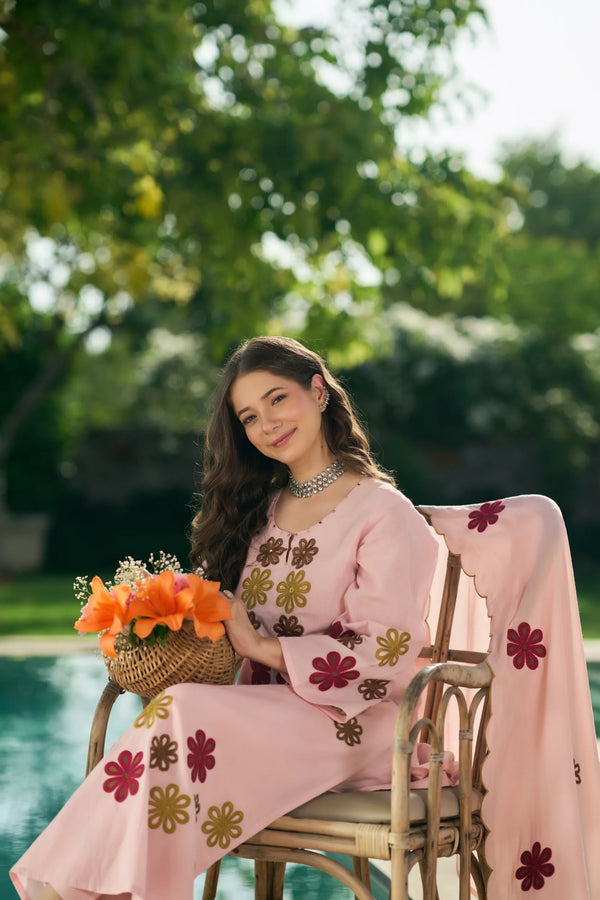Rosé Bloom Embroidered Suit Set