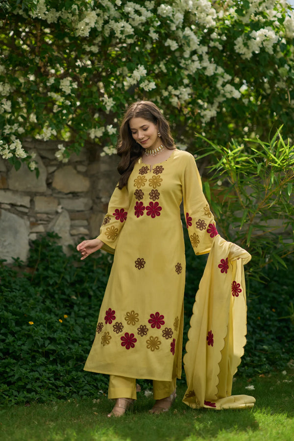 Sunflower Bloom Embroidered Suit Set