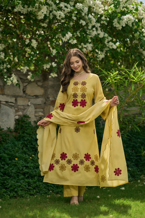 Sunflower Bloom Embroidered Suit Set