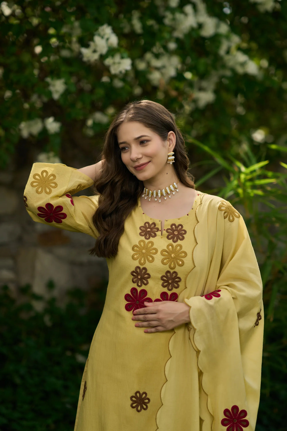Sunflower Bloom Embroidered Suit Set