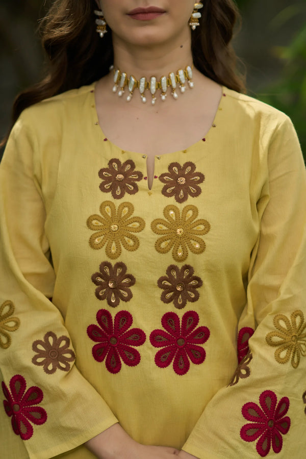 Sunflower Bloom Embroidered Suit Set