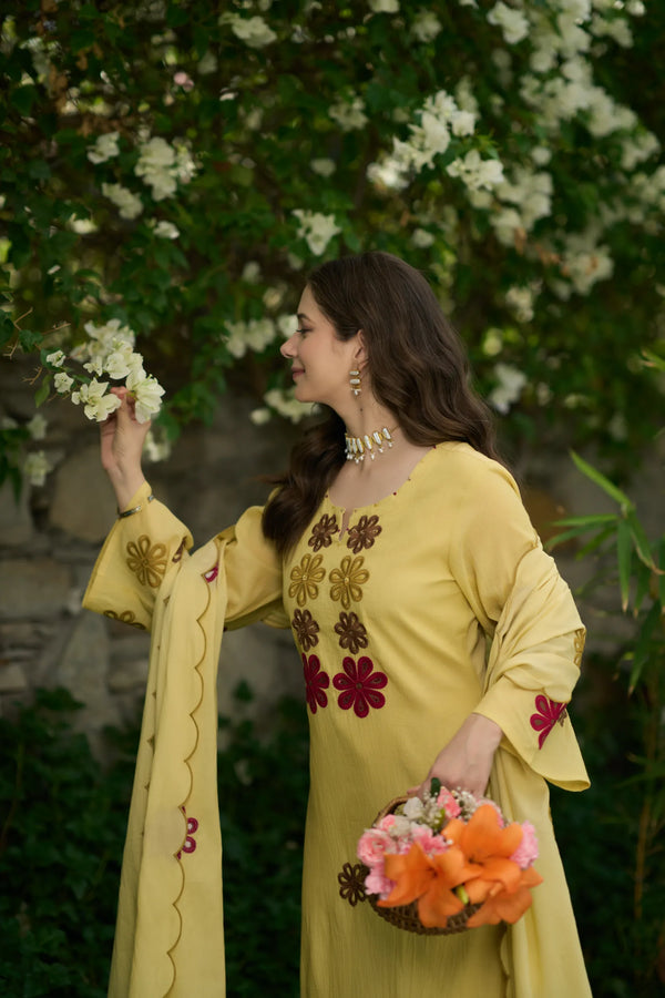 Sunflower Bloom Embroidered Suit Set
