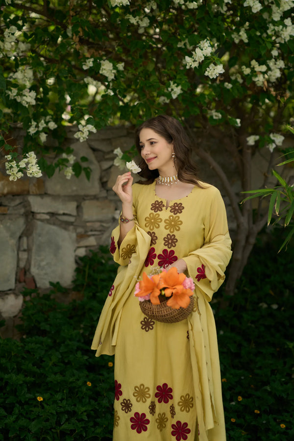Sunflower Bloom Embroidered Suit Set