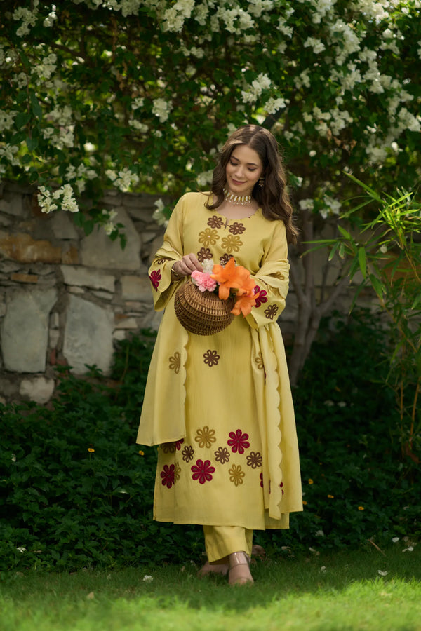 Sunflower Bloom Embroidered Suit Set