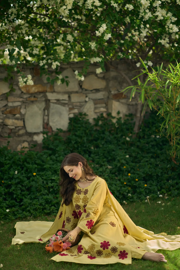 Sunflower Bloom Embroidered Suit Set