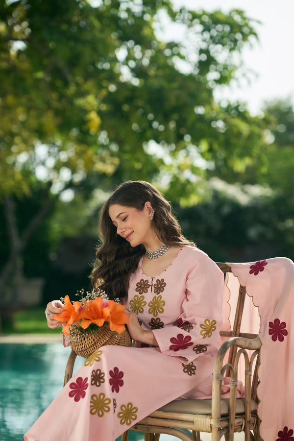 Rosé Bloom Embroidered Suit Set