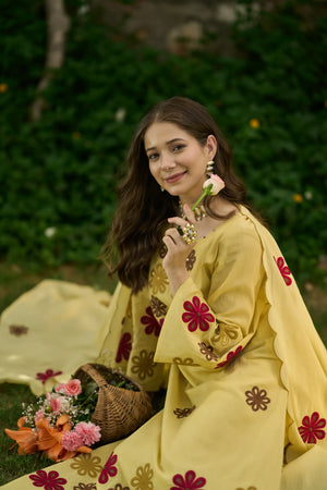 Sunflower Bloom Embroidered Suit Set