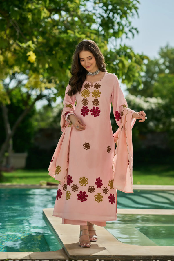 Rosé Bloom Embroidered Suit Set