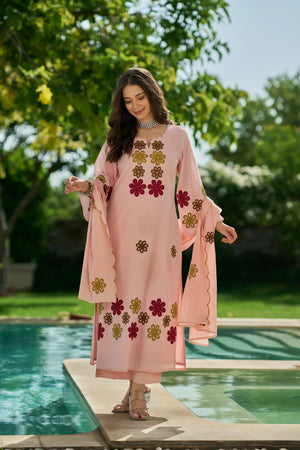 Rosé Bloom Embroidered Suit Set