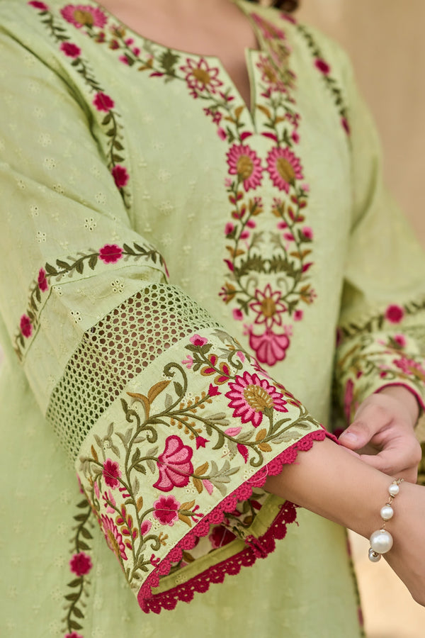 Mint Flora Embroidered Suit