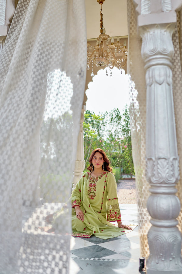 Mint Flora Embroidered Suit