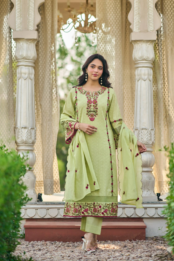 Mint Flora Embroidered Suit
