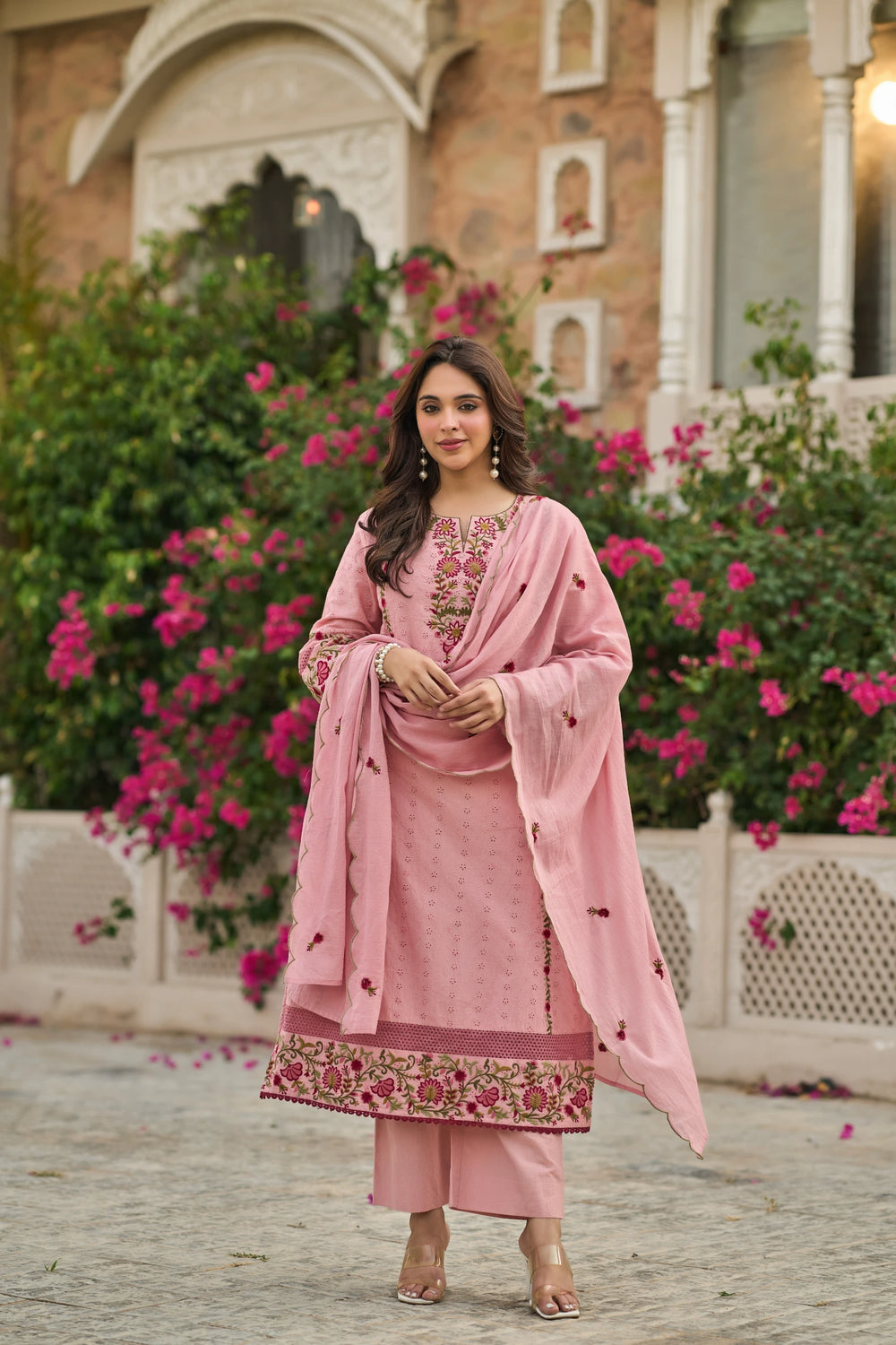 Blush Floral Embroidered Suit