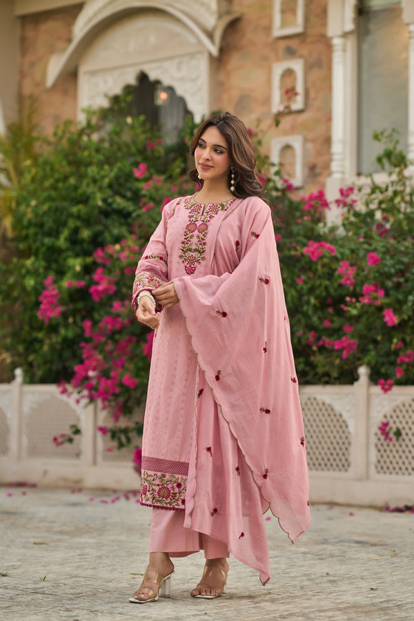 Blush Floral Embroidered Suit