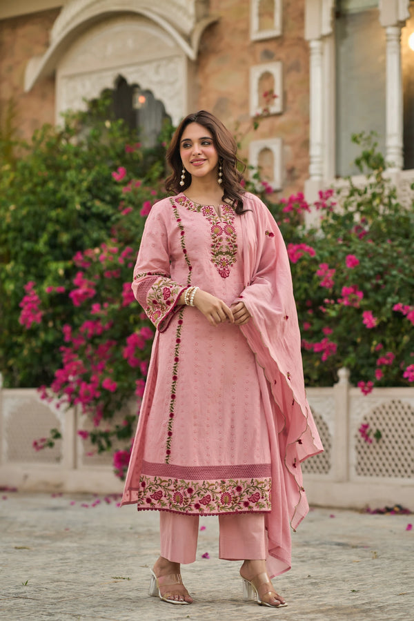 Blush Floral Embroidered Suit