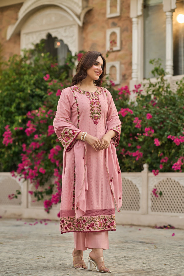 Blush Floral Embroidered Suit
