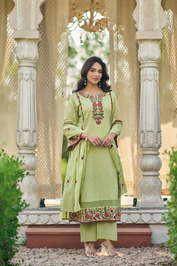 Mint Flora Embroidered Suit