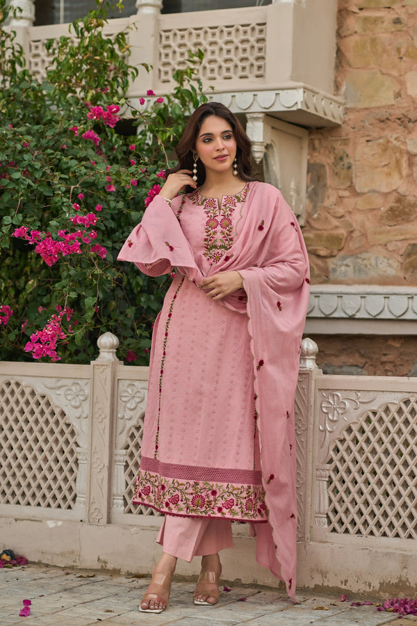 Blush Floral Embroidered Suit