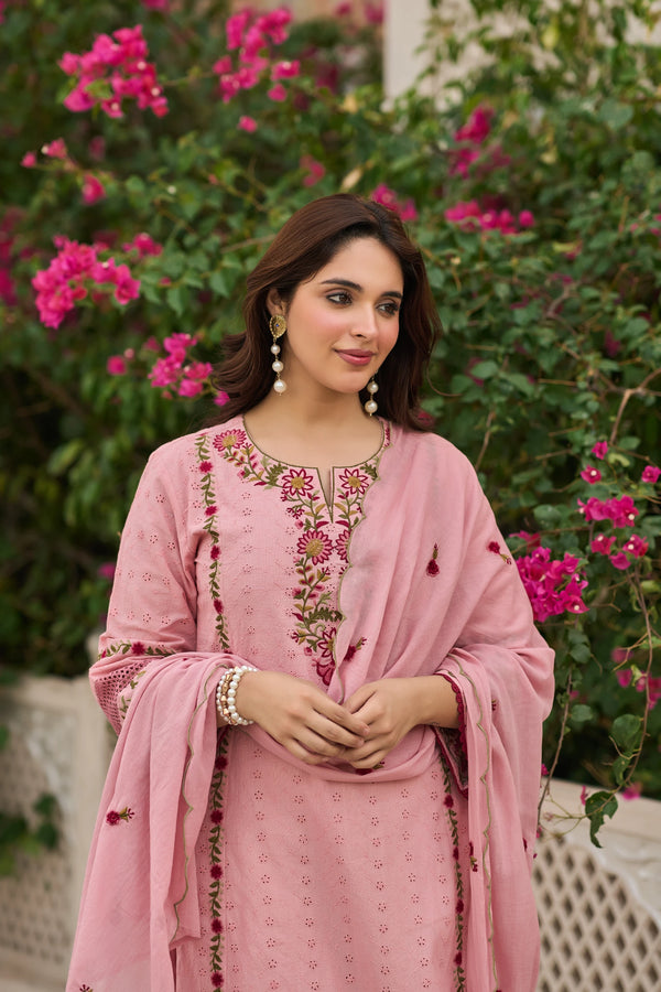 Blush Floral Embroidered Suit