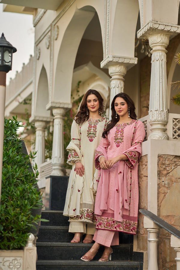 Blush Floral Embroidered Suit