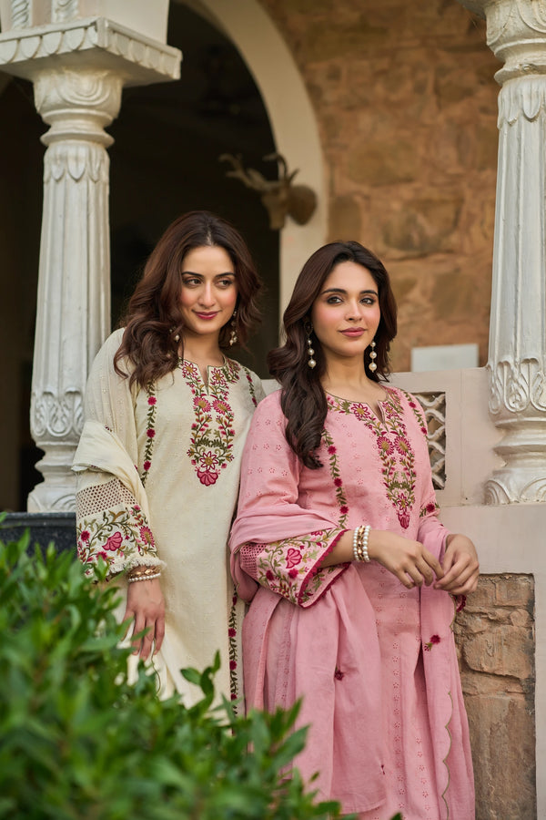 Blush Floral Embroidered Suit