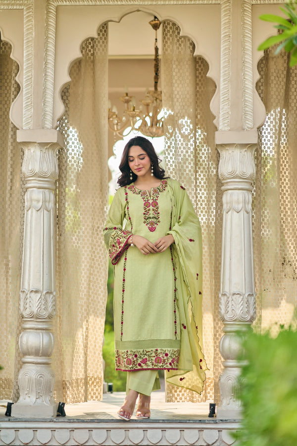 Mint Flora Embroidered Suit