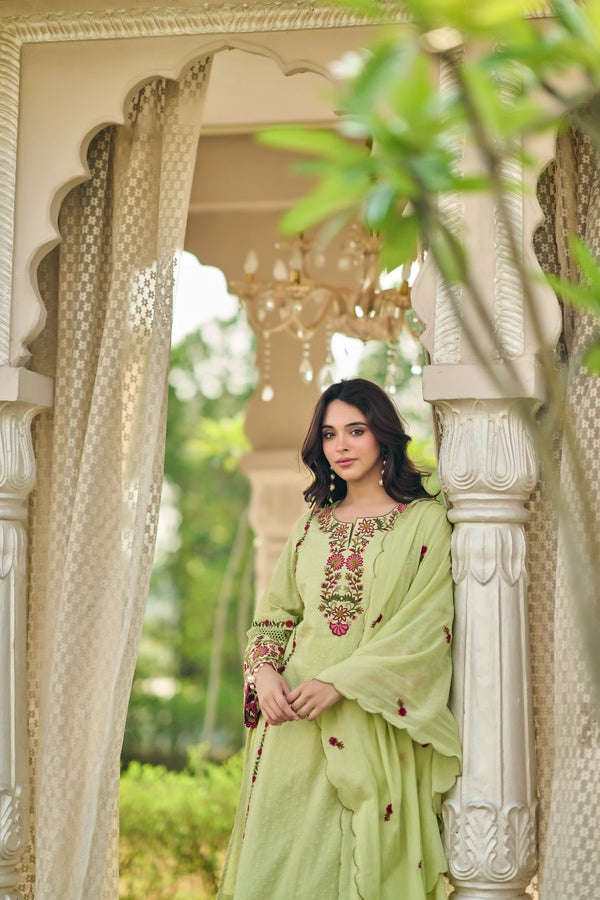 Mint Flora Embroidered Suit