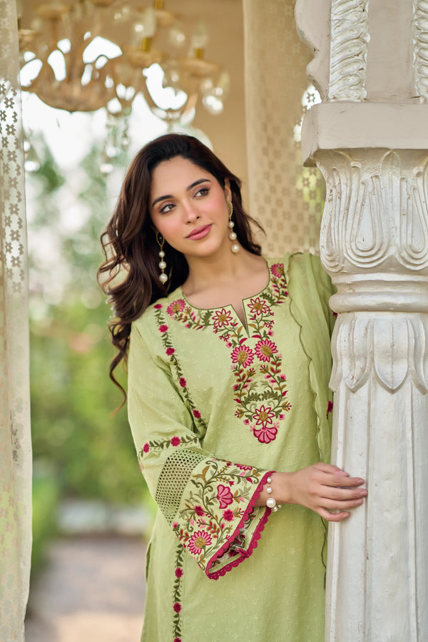Mint Flora Embroidered Suit