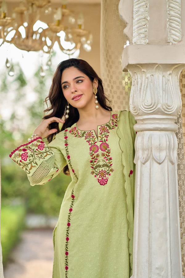 Mint Flora Embroidered Suit