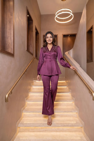 Imperial Wine Satin Set