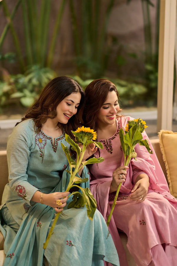 Sky Blossom Floral Suit Set