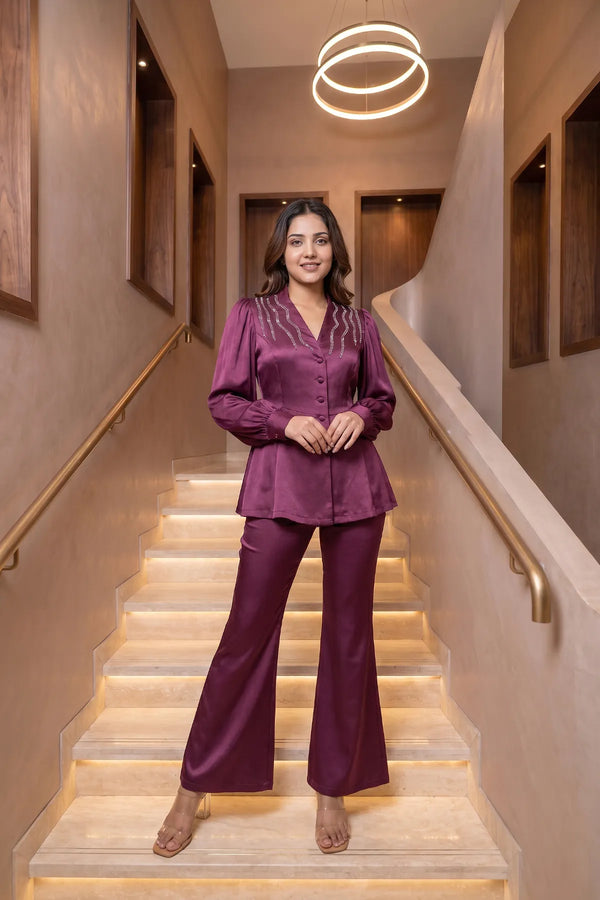 Imperial Wine Satin Set
