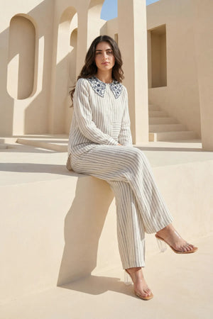 Ivory Linea Embroidered Co-ord Set