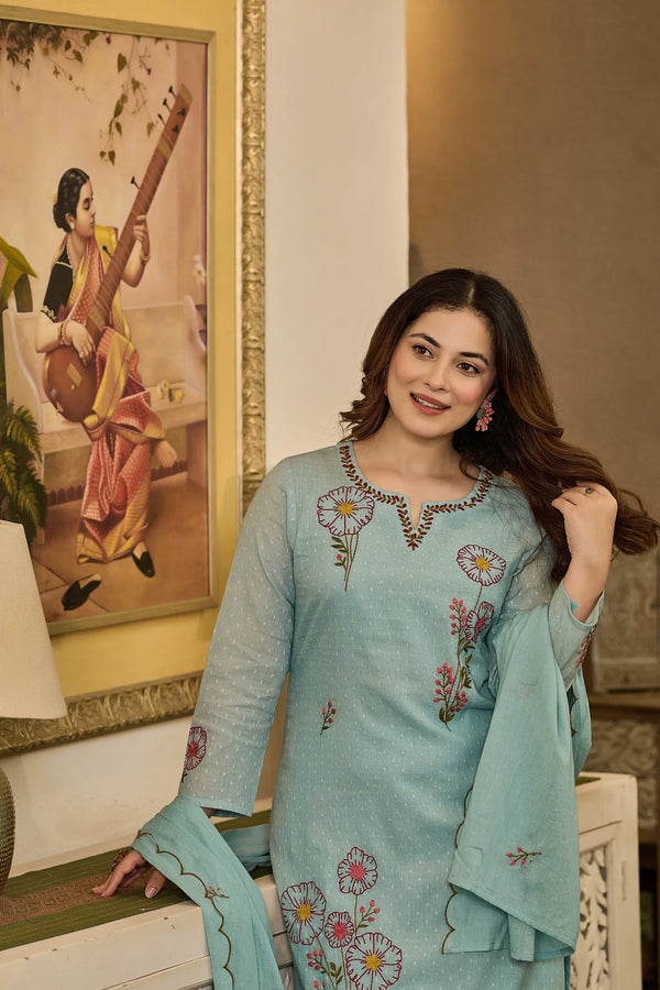 Sky Blossom Floral Suit Set