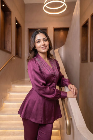 Imperial Wine Satin Set