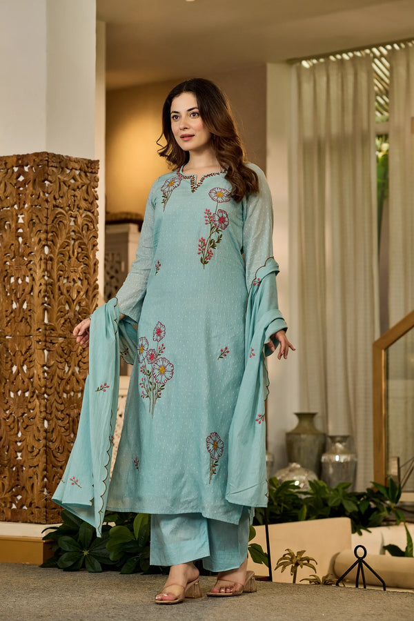 Sky Blossom Floral Suit Set