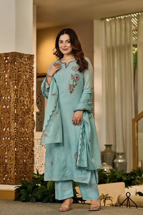 Sky Blossom Floral Suit Set