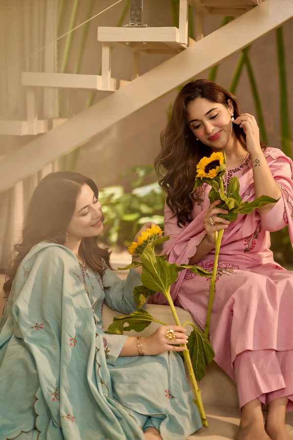 Sky Blossom Floral Suit Set