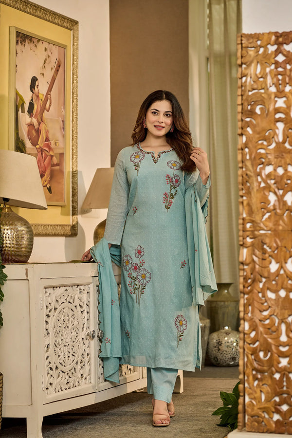 Sky Blossom Floral Suit Set