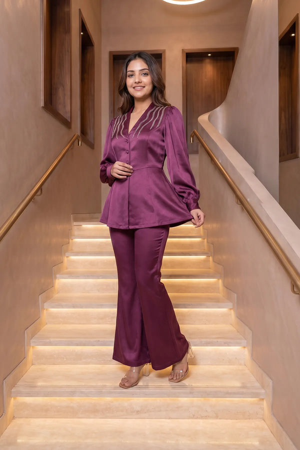 Imperial Wine Satin Set