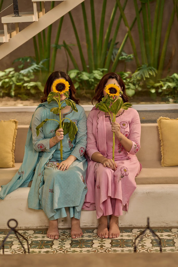 Sky Blossom Floral Suit Set