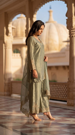 Sage Bloom Shimmer Tissue Suit Set