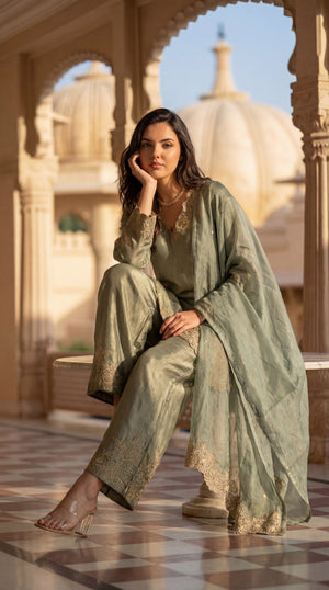 Sage Bloom Shimmer Tissue Suit Set