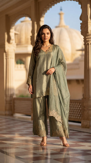 Sage Bloom Shimmer Tissue Suit Set