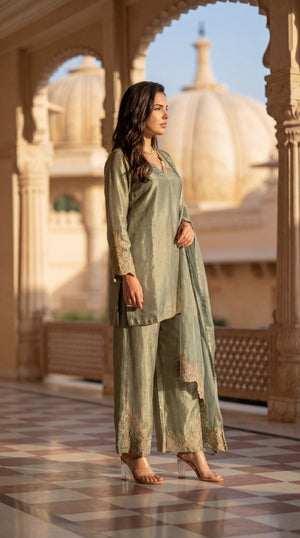 Sage Bloom Shimmer Tissue Suit Set