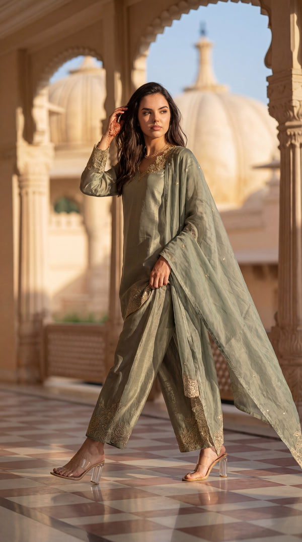 Sage Bloom Shimmer Tissue Suit Set