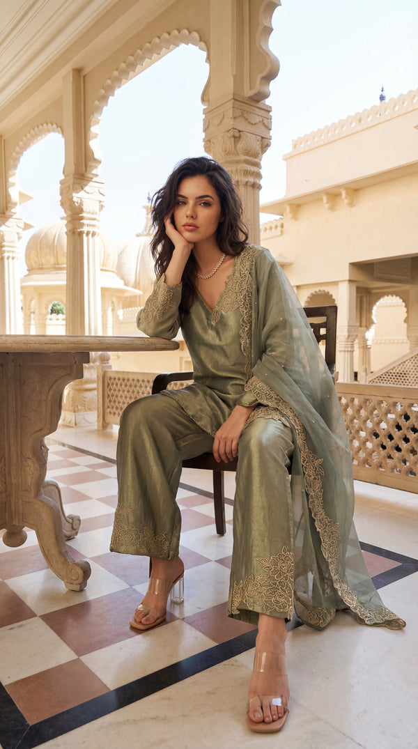Sage Bloom Shimmer Tissue Suit Set